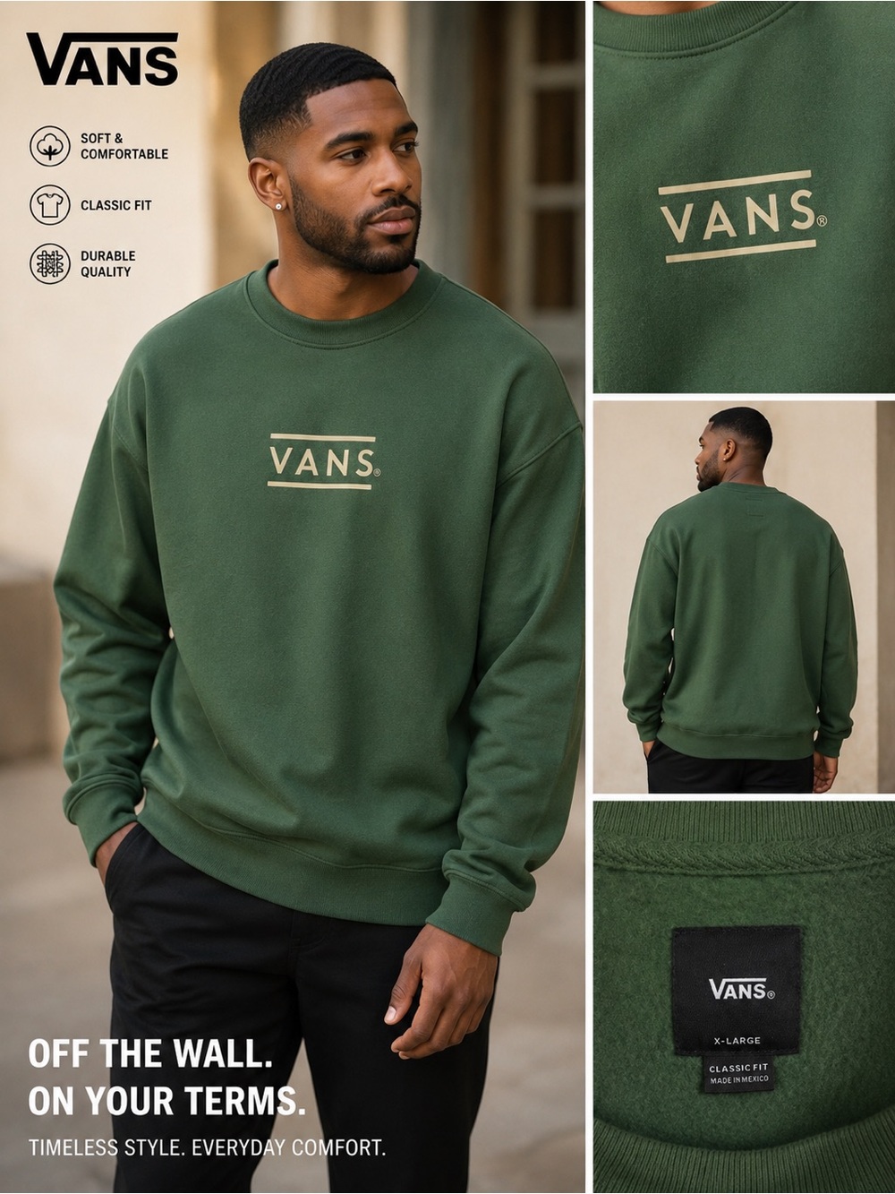 Vans Green Crewneck Sweatshirt with Beige Logo